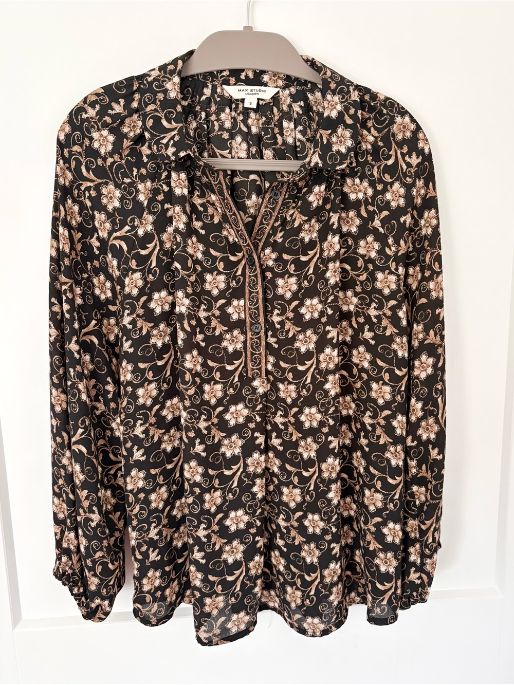 Max Studio London Boho Floral Long Sleeve Peasant Blouse Size S- EUC